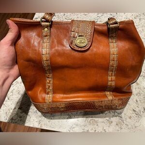 Vintage BRAHMIN Black/Brown Croc Embossed Leather Satchel Shoulder Bag